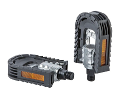 картинка Педали складывающиеся алюминий + поликарбонат, с катафотами, ось  9/16",  серебристо-черные магазин Eltreco являющийся официальным дистрибьютором в России 